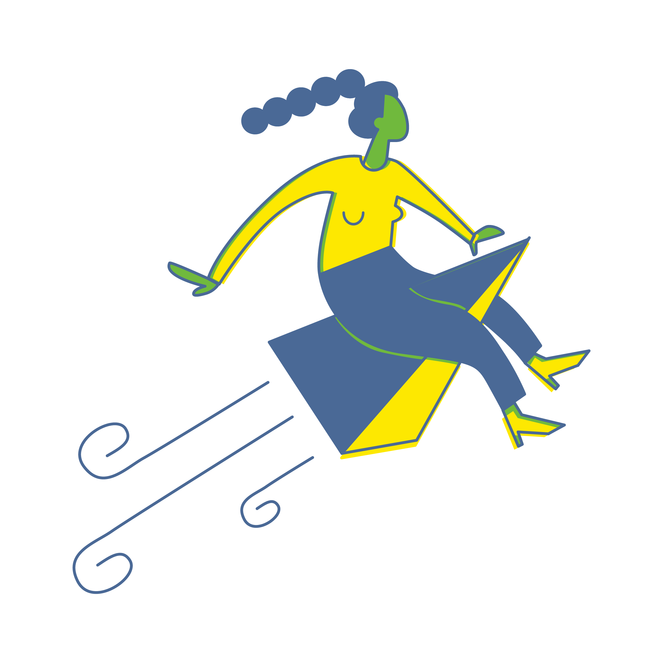Header Illustration - Wigwam Illustration: Frau fliegt mit stilisierter Rakete durch die Luft